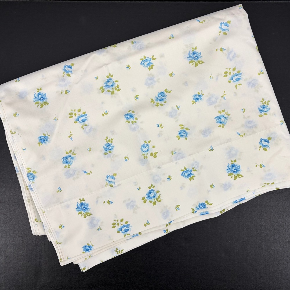 Springmaid Flat Sheet Twin Blue Floral Rose Vintage Wondercale Cottagecore Farm